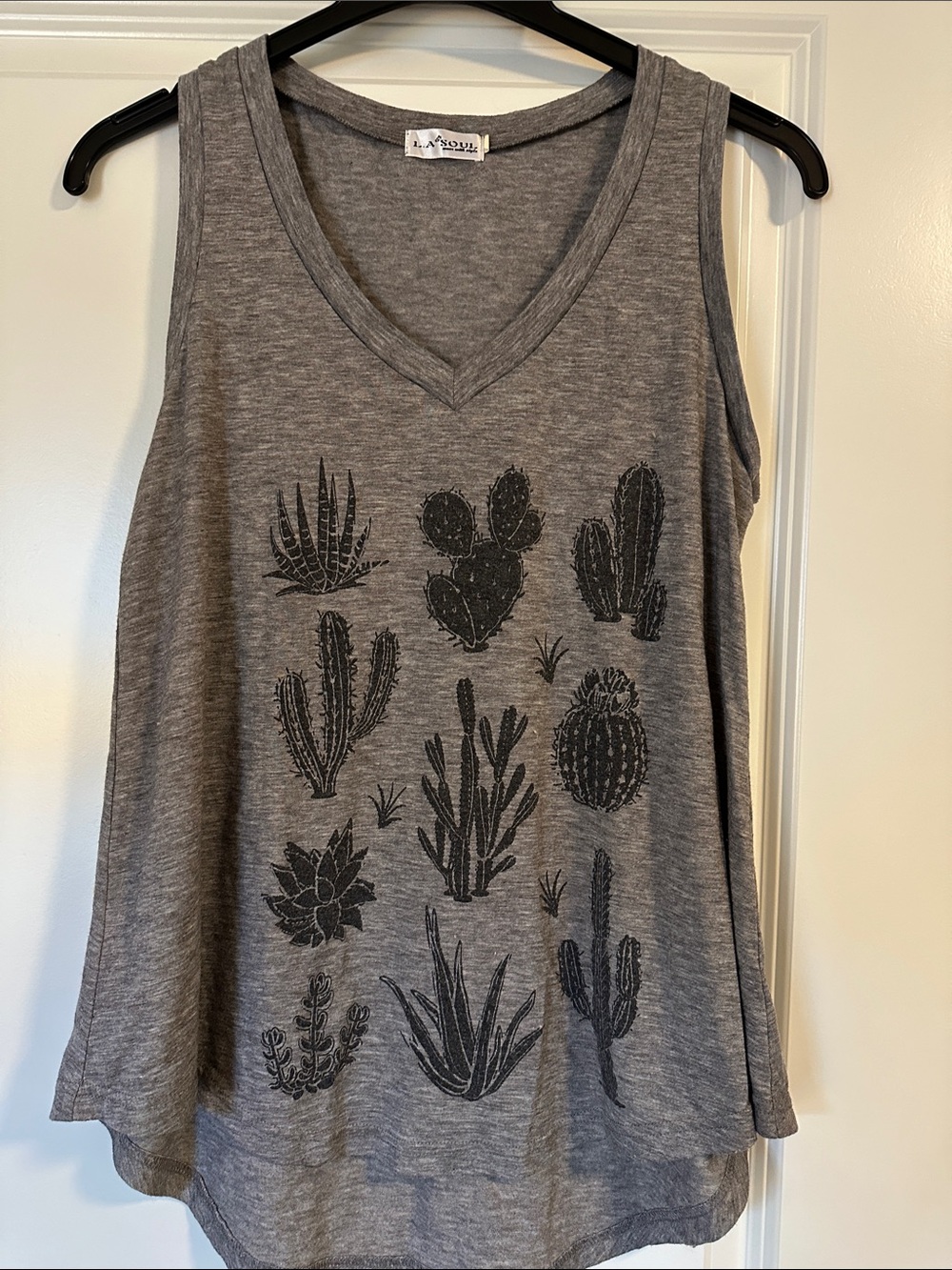 La Mode Gray V-Neck Cactus Graphic Tank